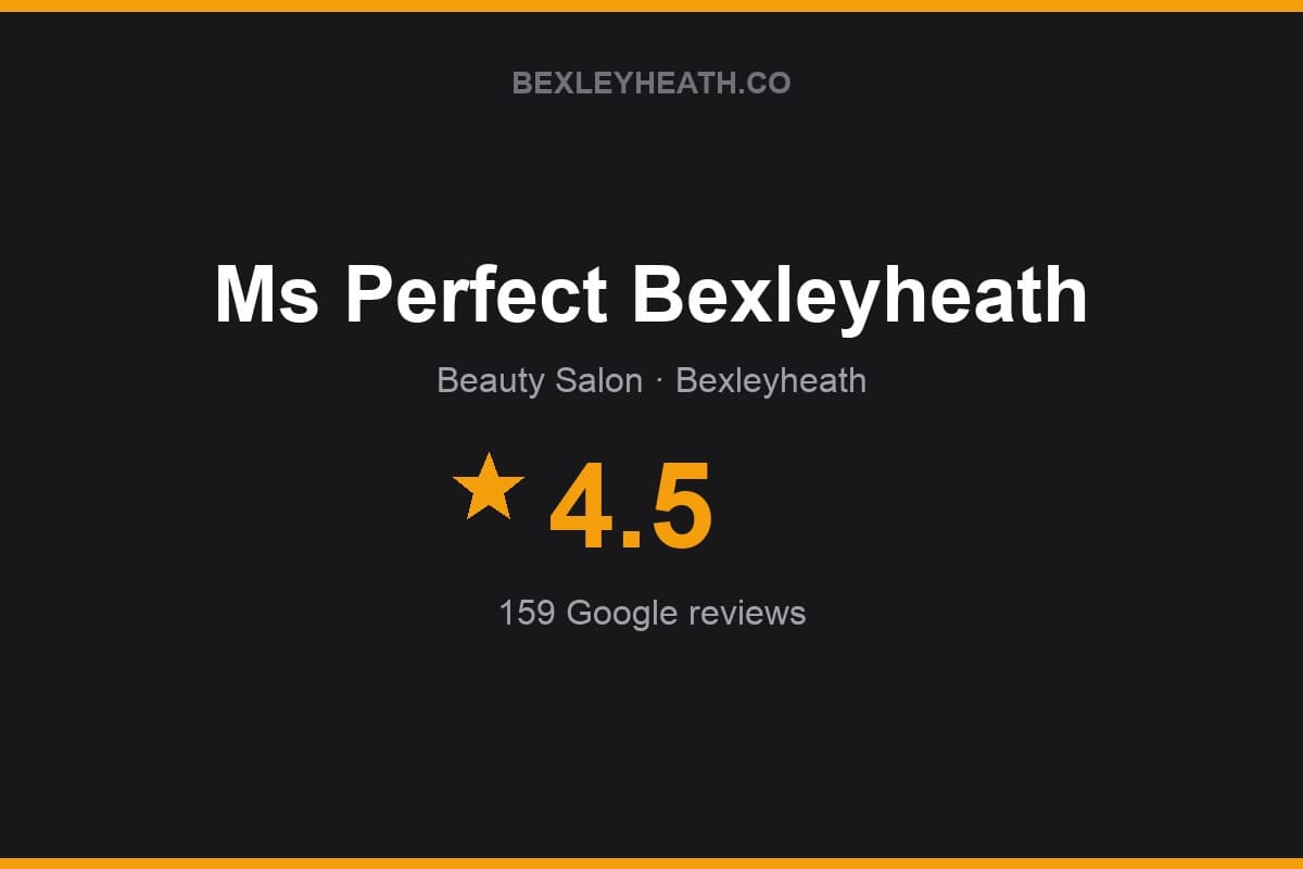 Branded Bexleyheath.co rating card for Ms Perfect Bexleyheath: 4.5 stars, 159 Google reviews