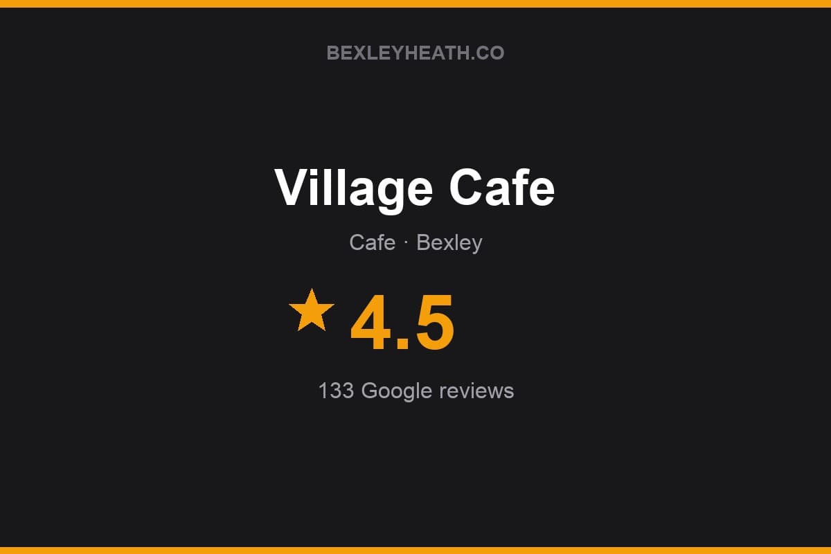 Branded Bexleyheath.co rating card for Village Cafe: 4.5 stars, 133 Google reviews