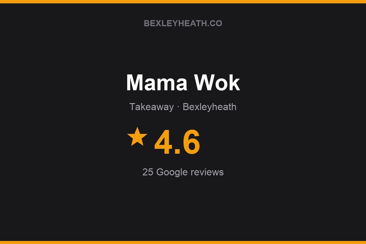 Branded Bexleyheath.co rating card for Mama Wok: 4.6 stars, 25 Google reviews
