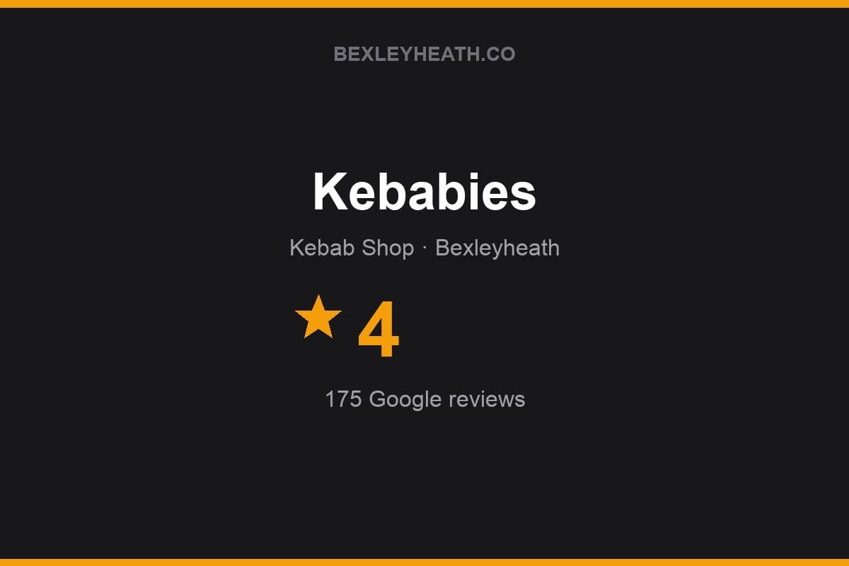 Branded Bexleyheath.co rating card for Kebabies: 4 stars, 175 Google reviews