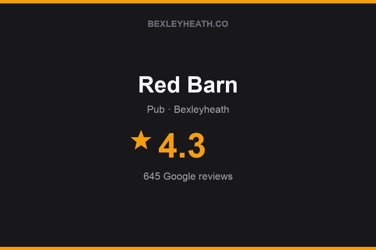 Branded Bexleyheath.co rating card for Red Barn: 4.3 stars, 645 Google reviews